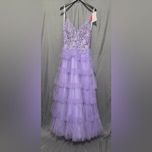 Purple Layered Tulle Kids Dress with Floral Appliqué